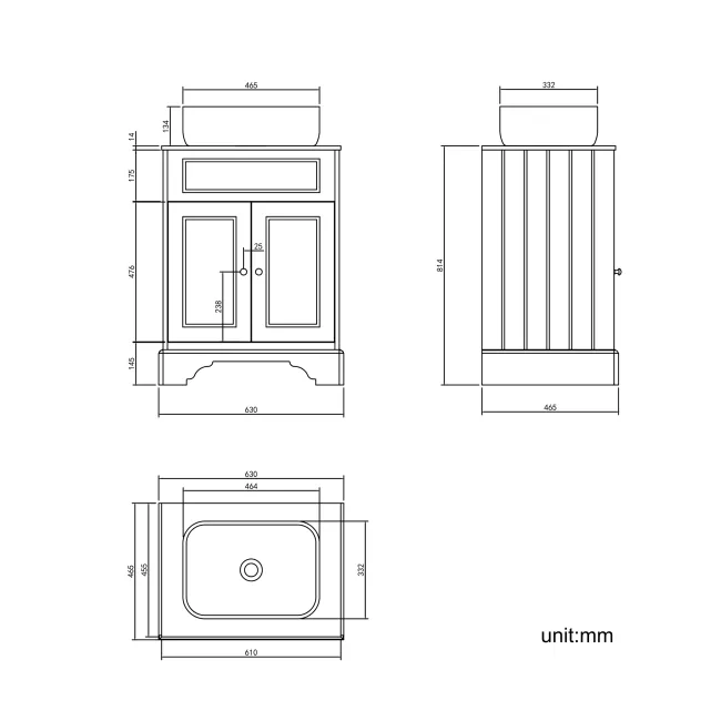 Lucia Midnight Green Vanity with Marble Top & Curved Counter Top Basin 640mm