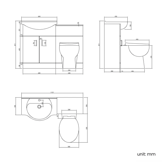 Quartz Gloss White Combination Vanity Basin and Austin Toilet 1150mm