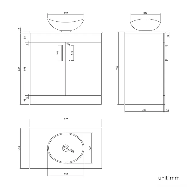 Mersey Gloss White Vanity with Oval Basin 800mm