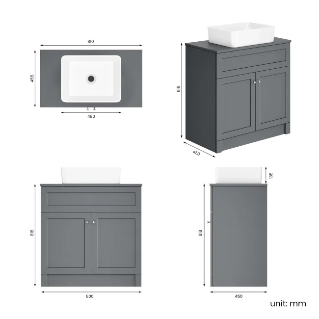 Milos Fog Grey Vanity with Troy Basin 800mm - Brushed Handles