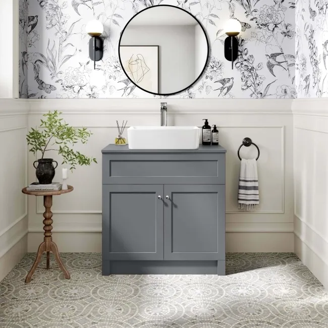 Milos Fog Grey Vanity with Troy Basin 800mm - Chrome Handles