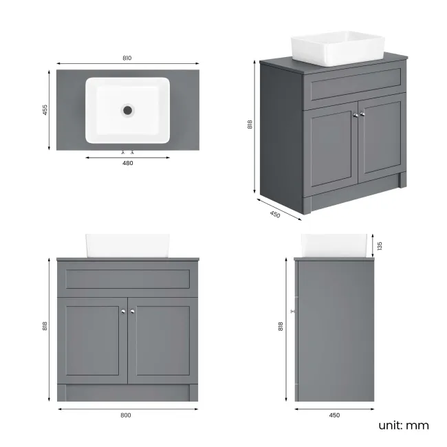 Milos Fog Grey Vanity with Troy Basin 800mm - Chrome Handles