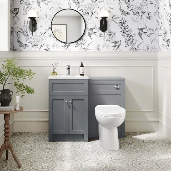 Milos Fog Grey Combination Vanity Basin and Austin Toilet 1000mm - Chrome Handles