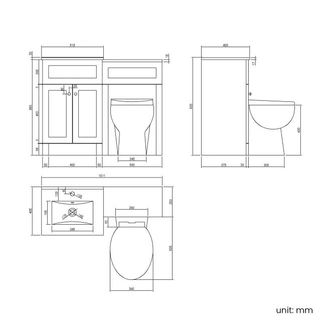 Milos Fog Grey Combination Vanity Basin and Austin Toilet 1000mm - Chrome Handles