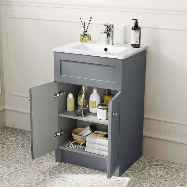 Milos Fog Grey Combination Vanity Basin and Denver Toilet 1000mm - Chrome Handles