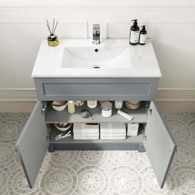 Milos Fog Grey Combination Vanity Basin and Austin Toilet 1300mm - Chrome Handles