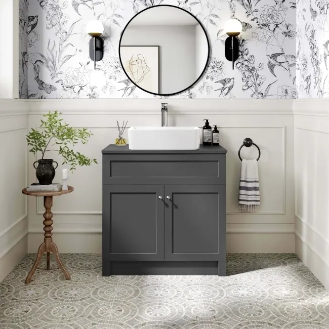 Milos Slate Grey Vanity with Troy Basin 800mm - Chrome Handles