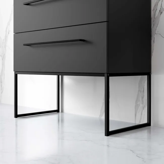 Elba Matt Black Wall Hung Basin Drawer Vanity 800mm with Matt Black Stand
