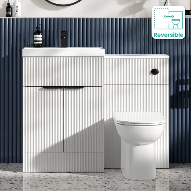 Havana Fluted Coastal White Combination Vanity Basin and Aruba Toilet 1100mm - Black Accents