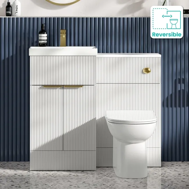 Havana Fluted Coastal White Combination Vanity Basin and Aruba Toilet 1000mm - Brushed Brass Accents