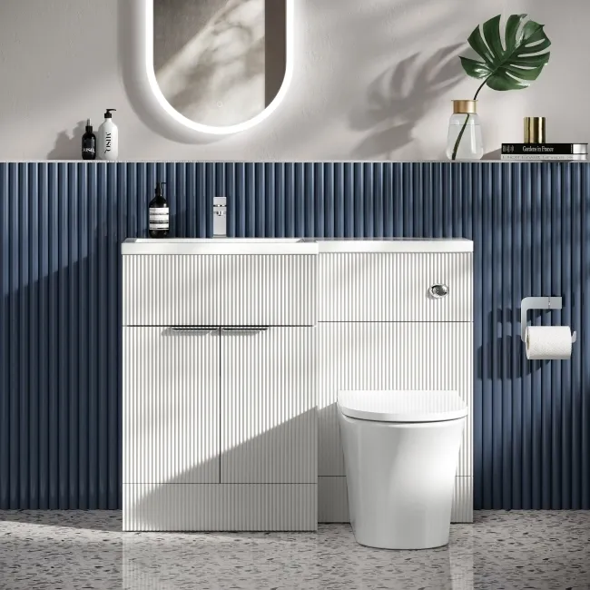 Havana Fluted Coastal White Combination Vanity Basin and Tucson Toilet 1100mm - Chrome Handles - Left Handed
