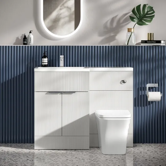 Havana Fluted Coastal White Combination Vanity Basin and Houston Toilet 1100mm - Chrome Handles - Left Handed