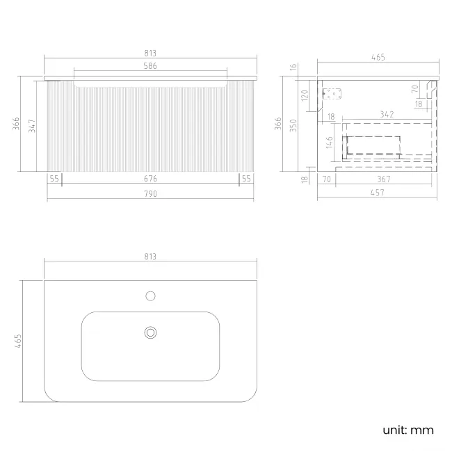 Sorrento Fluted Coastal White Wall Hung Basin Drawer Vanity 800mm