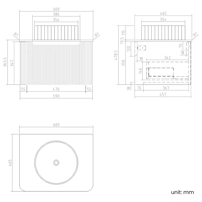 Sorrento Fluted Coastal White Wall Hung Drawer Vanity with Marble Top & Nevis Basin 600mm