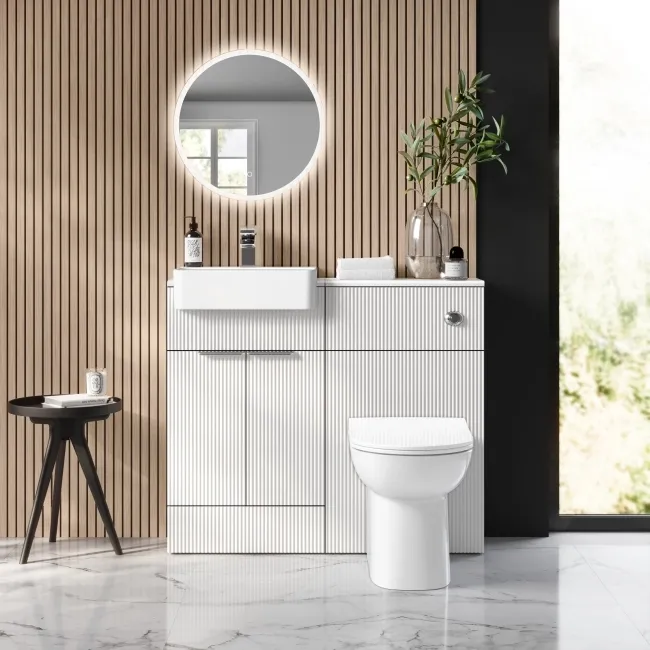 Sicily Fluted Coastal White Vanity with Semi Recessed Basin 500mm - Chrome Handles