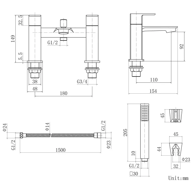 Mersey Chrome Basin & Shower Bath Mixer Tap Set