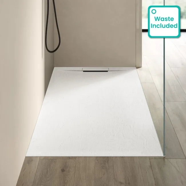 Tokyo Rectangular Matt White Slate Texture Stone Shower Tray 1600x800mm
