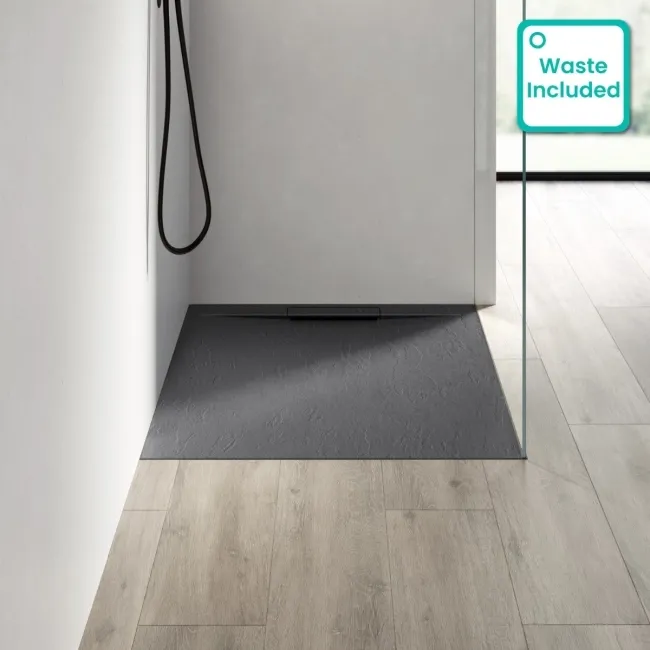 Tokyo Rectangular Matt Grey Slate Texture Stone Shower Tray 1000x700mm
