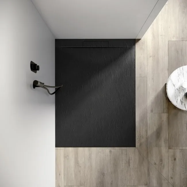 Tokyo Rectangular Matt Black Slate Texture Stone Shower Tray 1200x700mm