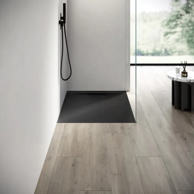 Tokyo Rectangular Matt Black Slate Texture Stone Shower Tray 1100x800mm