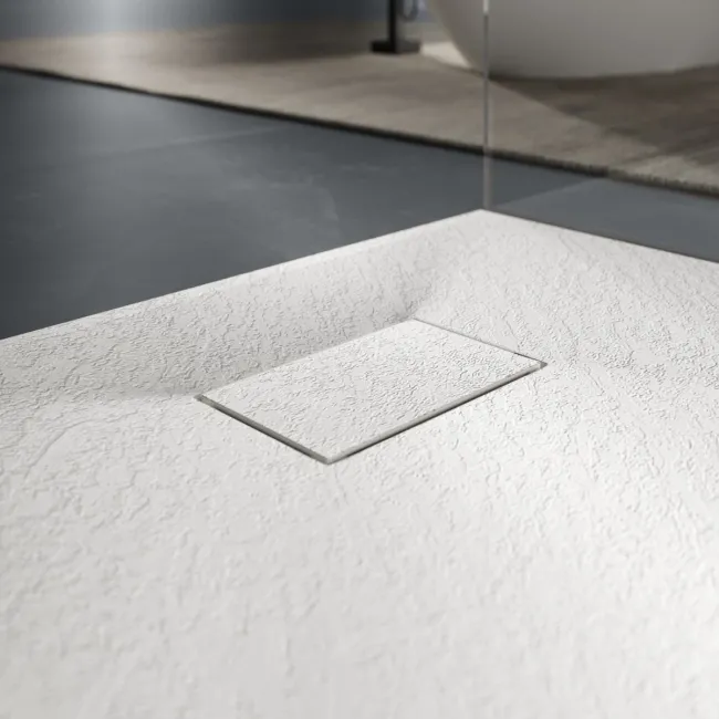 Berlin Rectangular Matt White Slate Effect SMC Composite Shower Tray 1000x700mm