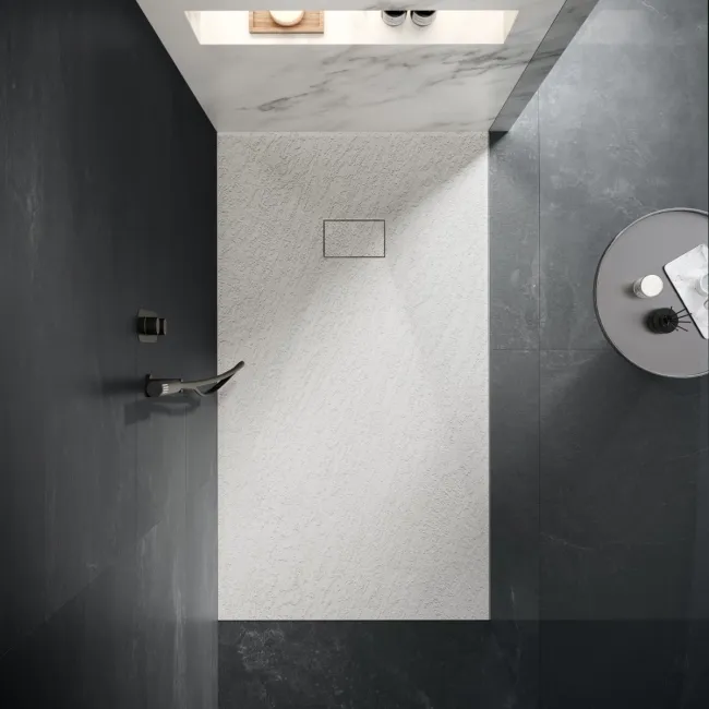 Berlin Rectangular Matt White Slate Effect SMC Composite Shower Tray 1700x700mm