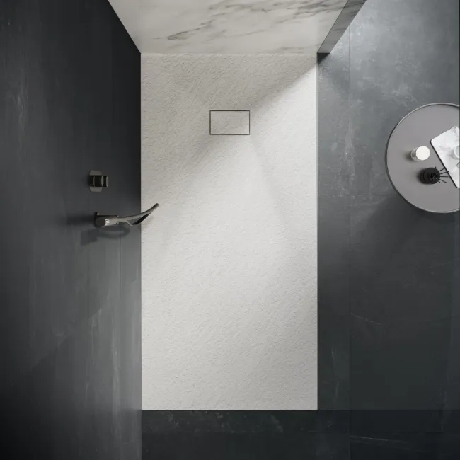 Berlin Rectangular Matt White Slate Effect SMC Composite Shower Tray 1800x700mm