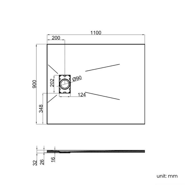 Berlin Rectangular Matt White Slate Effect SMC Composite Shower Tray 1100x900mm