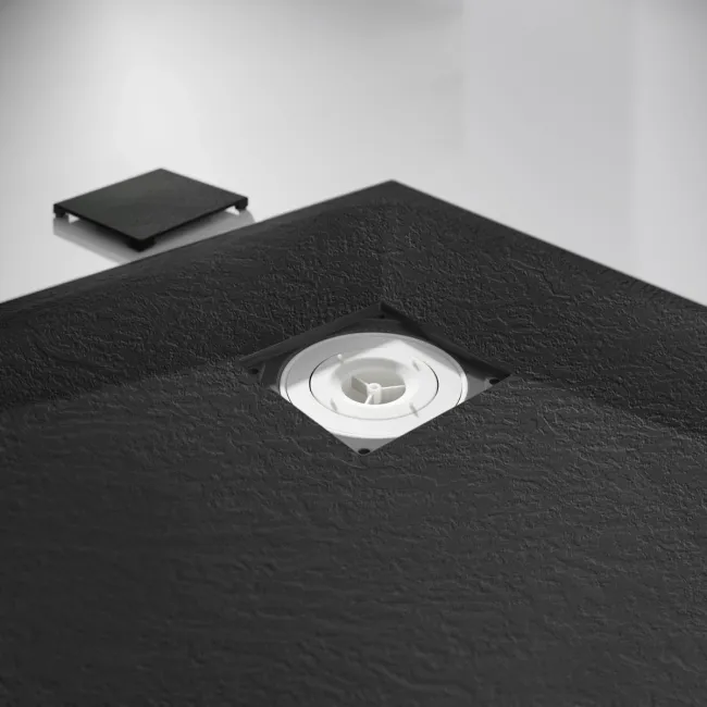 Berlin Quadrant Matt Black Slate Effect SMC Composite Shower Tray 800x800mm