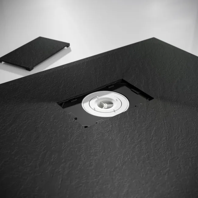 Berlin Rectangular Matt Black Slate Effect SMC Composite Shower Tray 1200x700mm