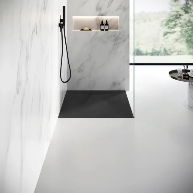 Berlin Square Matt Black Slate Effect SMC Composite Shower Tray 800x800mm