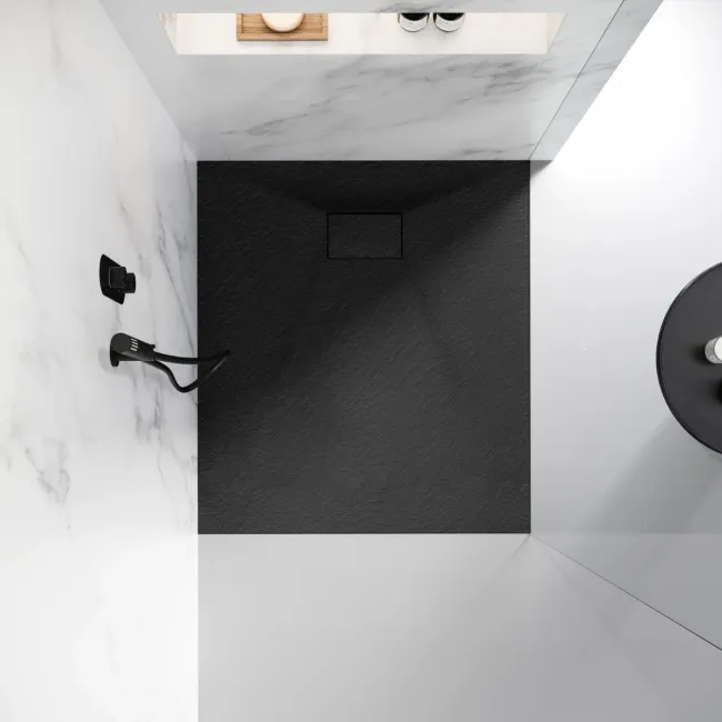 Berlin Rectangular Matt Black Slate Effect SMC Composite Shower Tray 1000x900mm