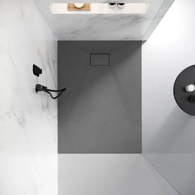Berlin Rectangular Dark Grey Slate Effect SMC Composite Shower Tray 1200x700mm