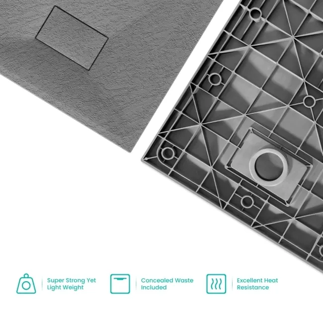 Berlin Rectangular Dark Grey Slate Effect SMC Composite Shower Tray 1200x700mm