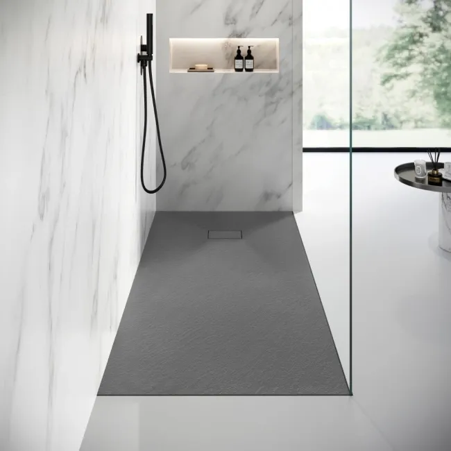 Berlin Rectangular Dark Grey Slate Effect SMC Composite Shower Tray 1800x700mm