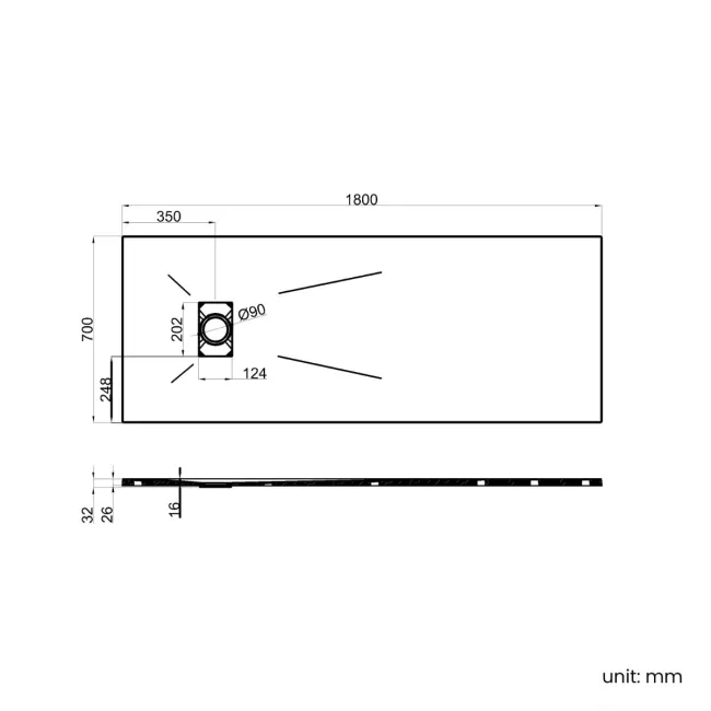 Berlin Rectangular Dark Grey Slate Effect SMC Composite Shower Tray 1800x700mm