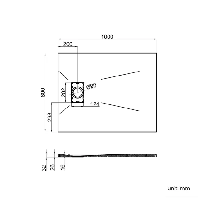 Berlin Rectangular Dark Grey Slate Effect SMC Composite Shower Tray 1000x800mm
