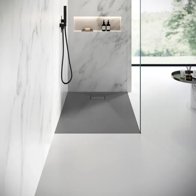 Berlin Rectangular Dark Grey Slate Effect SMC Composite Shower Tray 1200x800mm