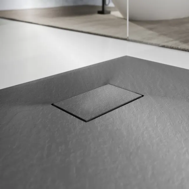 Berlin Rectangular Dark Grey Slate Effect SMC Composite Shower Tray 1500x800mm