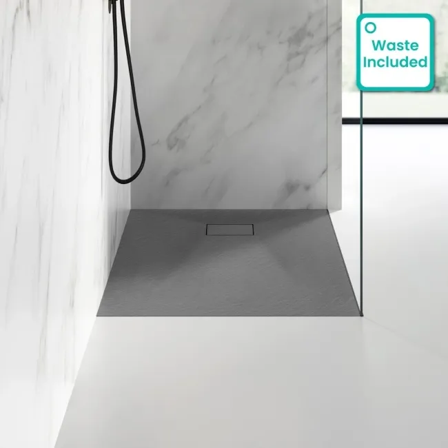Berlin Rectangular Dark Grey Slate Effect SMC Composite Shower Tray 1000x900mm