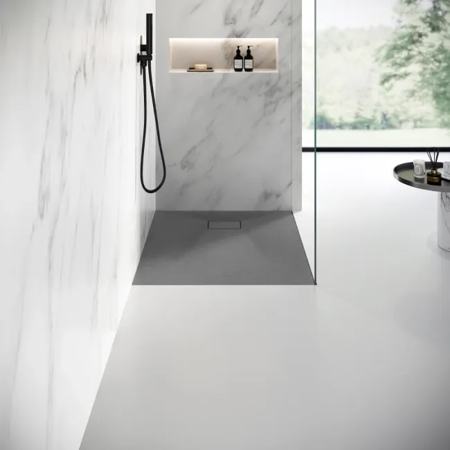 Berlin Rectangular Dark Grey Slate Effect SMC Composite Shower Tray 1000x900mm