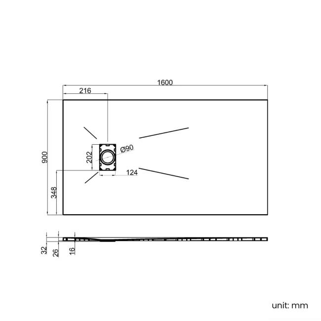 Berlin Rectangular Dark Grey Slate Effect SMC Composite Shower Tray 1600x900mm