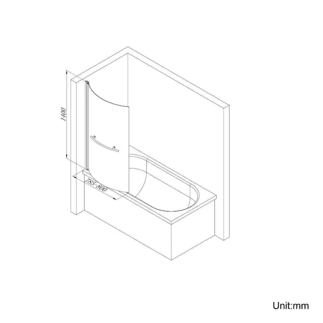 P Shaped 1600 Shower Bath with Front Panel & 6mm Easy Clean Screen with Rail - Right Handed