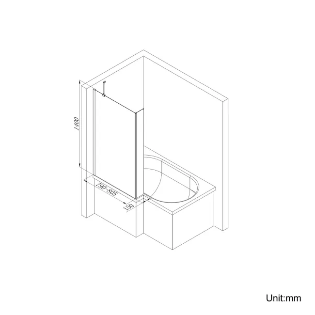 L Shaped 1600 Shower Bath with Front Panel & 4mm Fixed Screen - Left Handed
