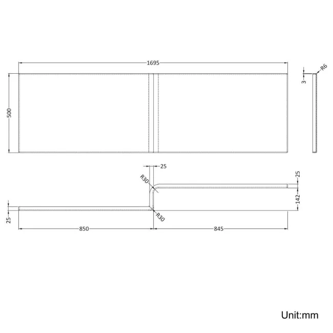 L Shaped 1700 Shower Bath with Front Panel & 4mm Fixed Screen - Left Handed