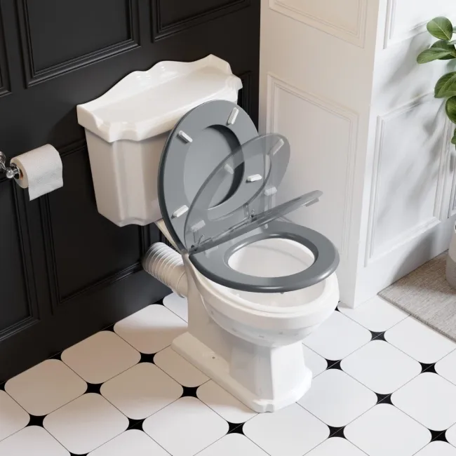 Lima Traditional Close Coupled Toilet With Dove Grey Wooden Seat