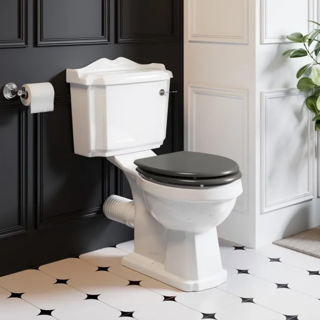 Lima Traditional Close Coupled Toilet With Graphite Grey Wooden Seat