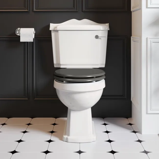Lima Traditional Close Coupled Toilet With Graphite Grey Wooden Seat