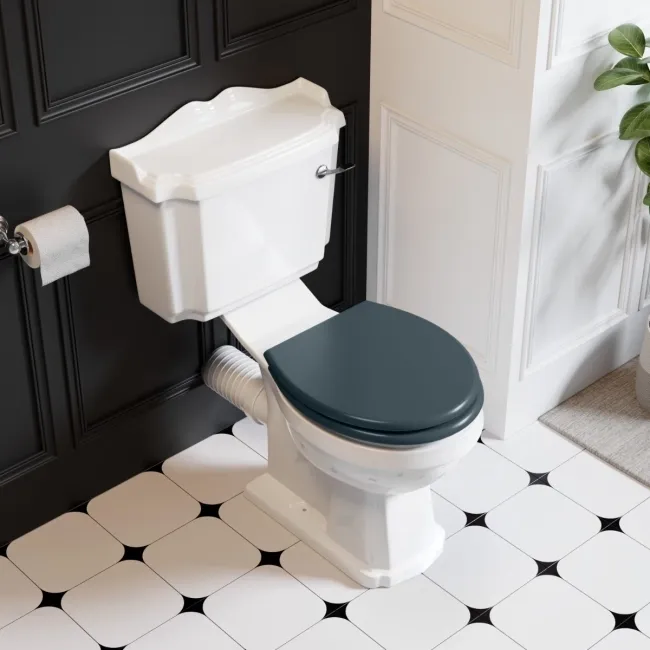 Lima Traditional Close Coupled Toilet With Inky Blue Wooden Seat