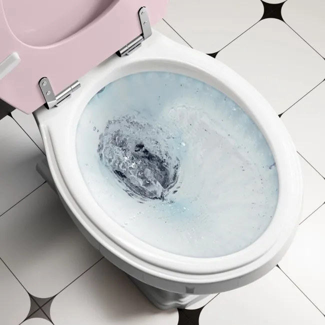 Lima Traditional Close Coupled Toilet With Cashmere Pink Wooden Seat